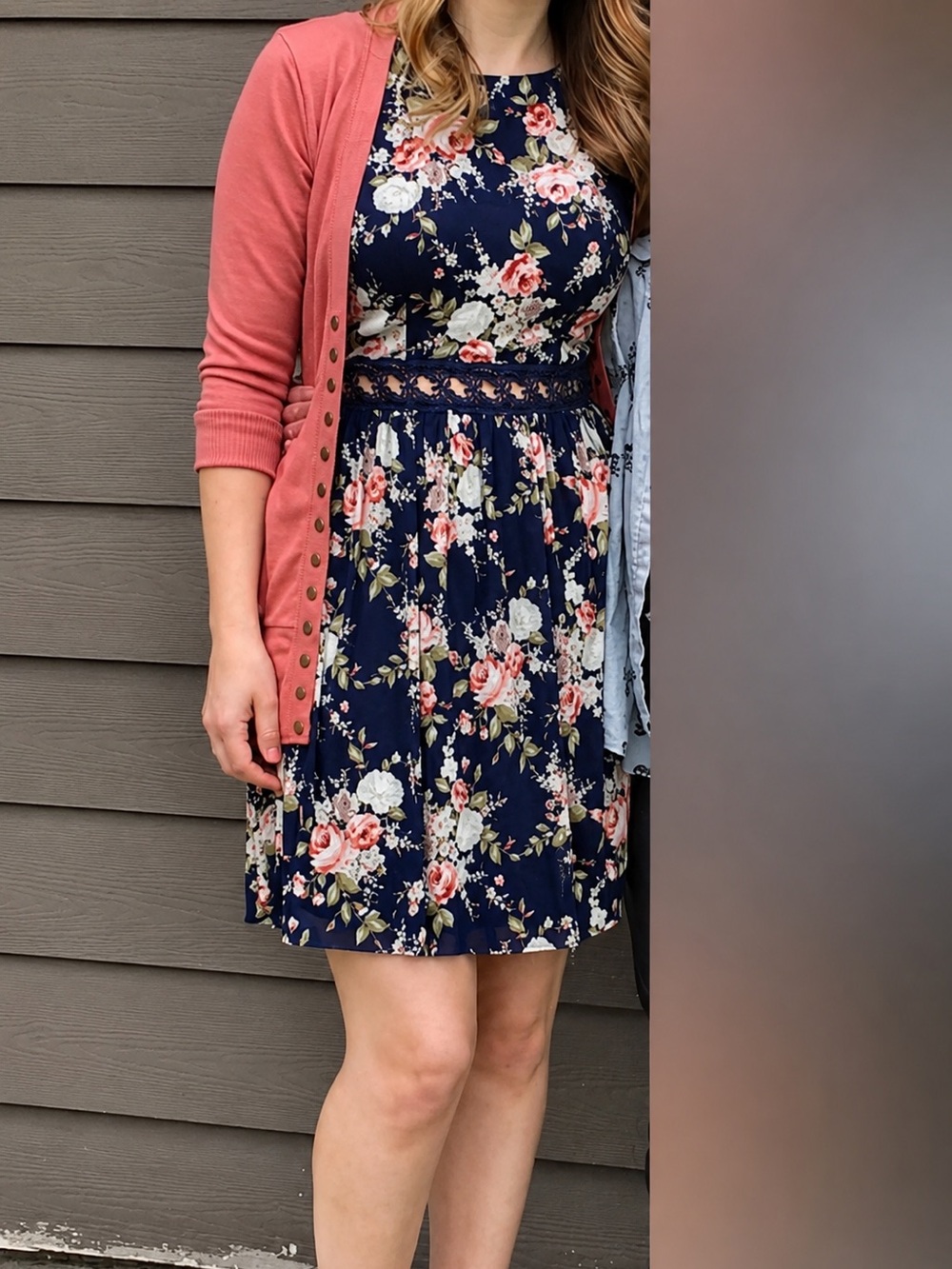 Navy Floral Lace Cut out Dress